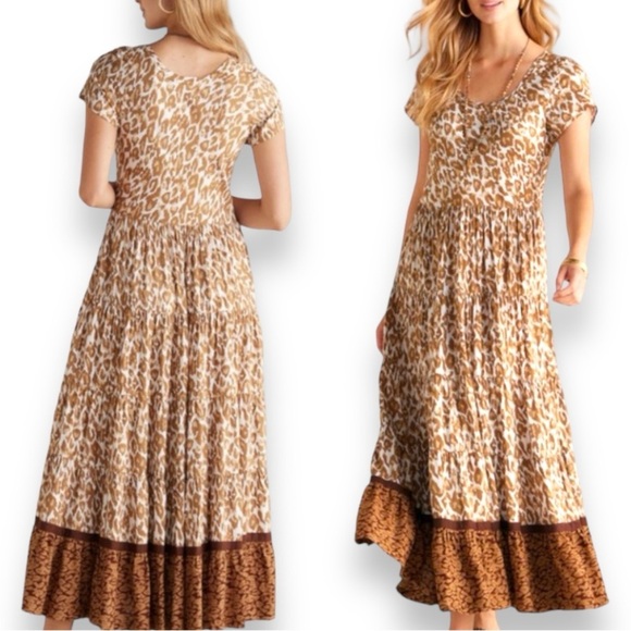 NEW Soft Surroundings Kara Maxi Dress in White Mocha Leopard Tiered Size 2X - Picture 1 of 10